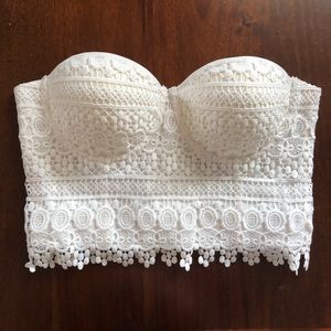 White crop top with lace detail